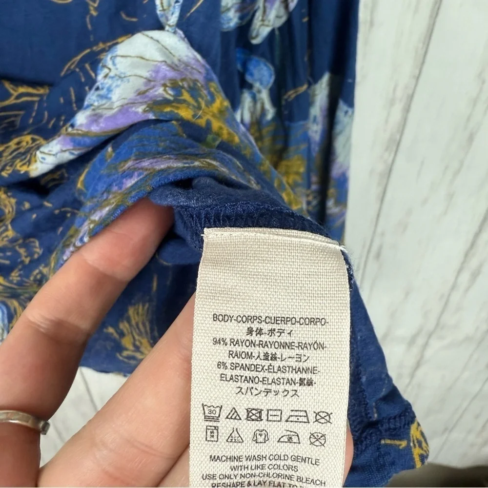 Free People NWT blue floral bell sleeve Large